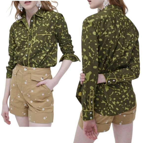 J.Crew Button Up Shirt Floral Camo Retro Country Western Cowgirl Green Womens XS - Picture 1 of 11